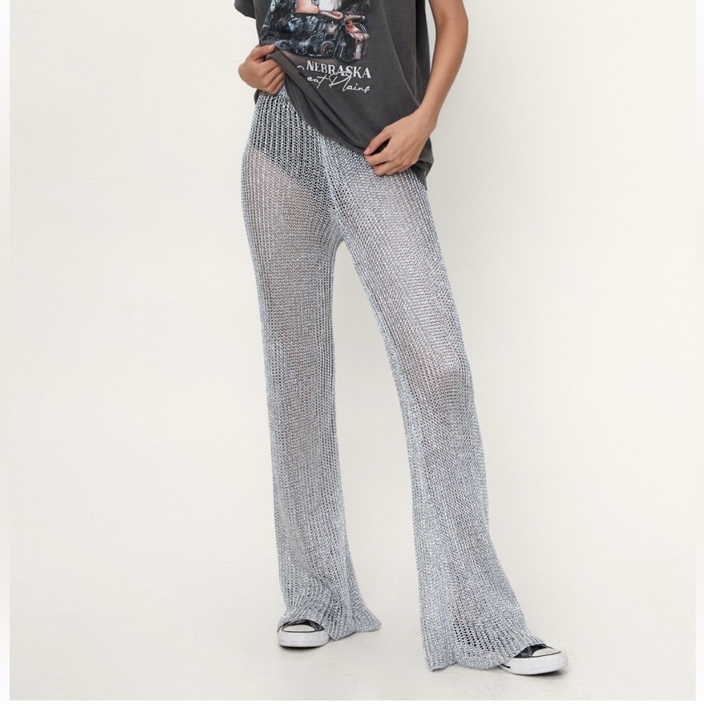 NWT Nasty Gal Metallic Yarn Knitted Flared Pants
